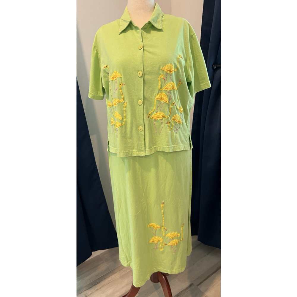 TROPICO 2 Piece Dress with Jacket‎ Green LG Tropical FLAMINGO Vacation Cruise